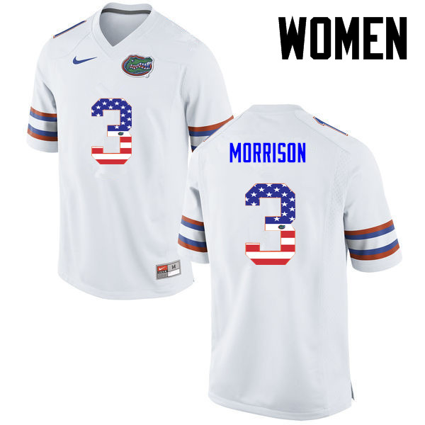 Women Florida Gators #3 Antonio Morrison College Football USA Flag Fashion Jerseys-White - Click Image to Close